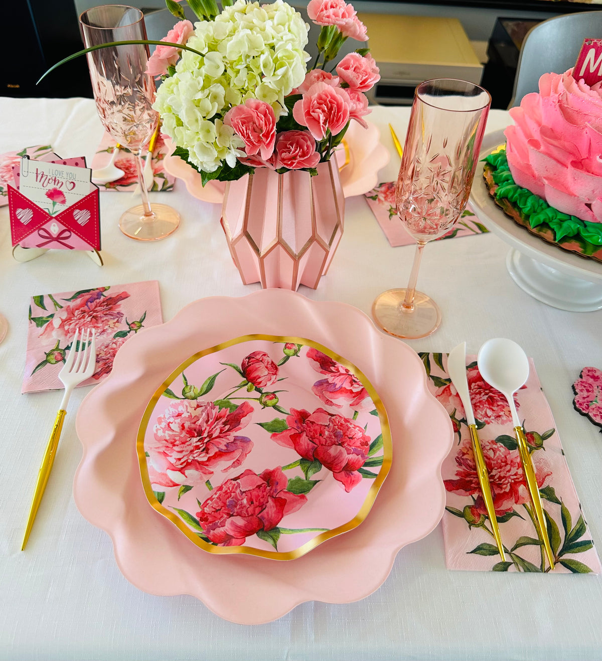 PINK PEONIES DINNER NAPKINS