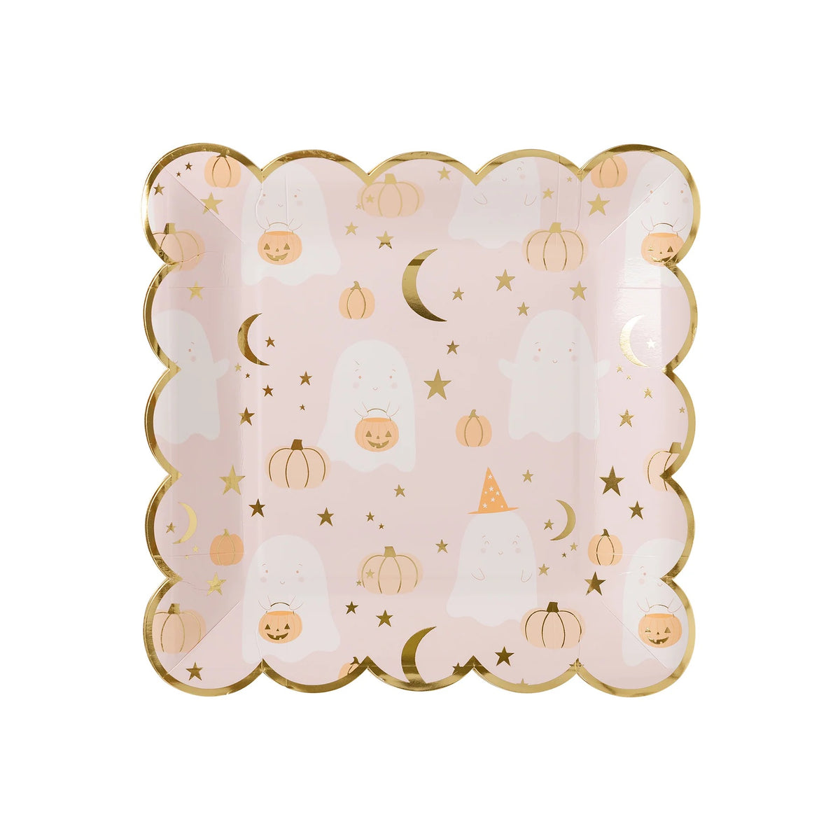 PASTEL PINK GHOST AND PUMPKIN SCATTER DINNER PLATE