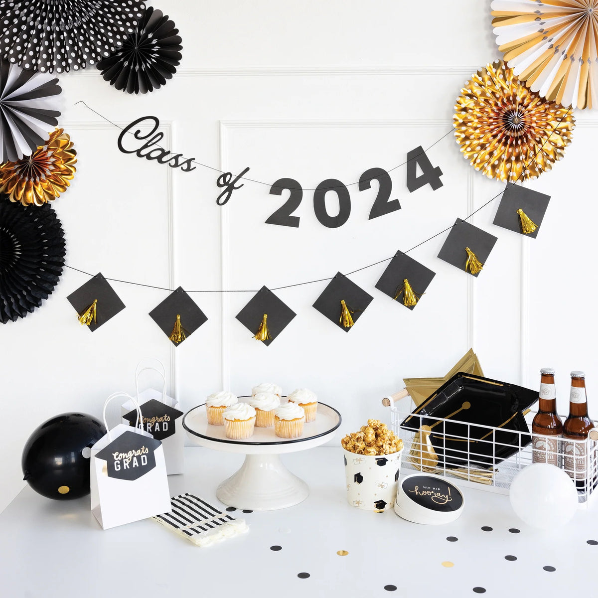 CONGRATS GRAD CAP BANNER SET