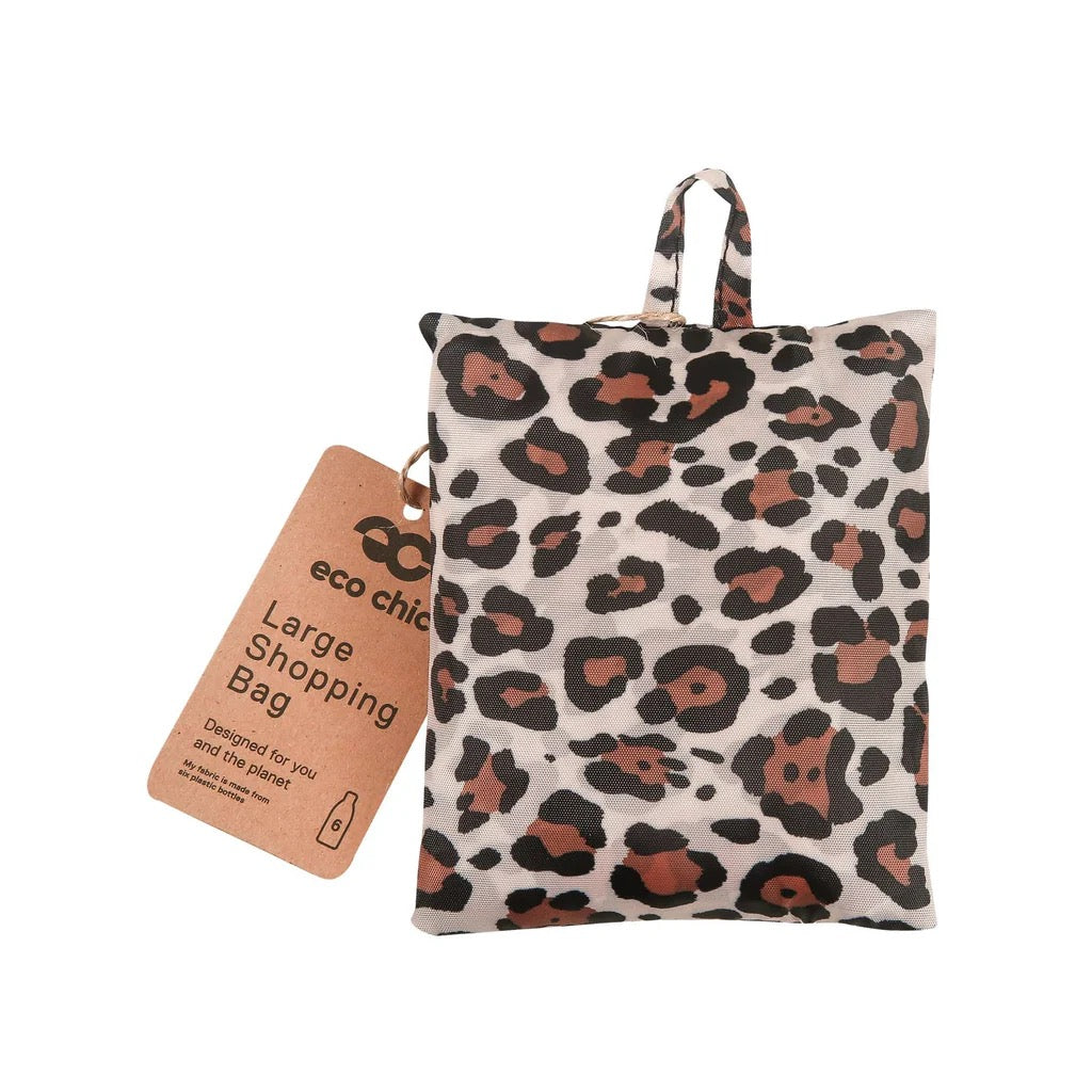 ECO CHIC FOLDABLE REUSABLE LARGE SHOPPING BAG LEOPARD