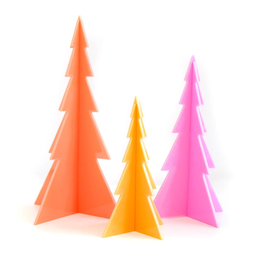 Pink and Coral Acrylic Christmas Tree Set